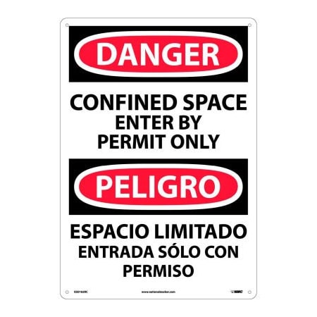 National Marker Co Bilingual Plastic Sign - Danger Confined Space Enter By Permit Only ESD162RC